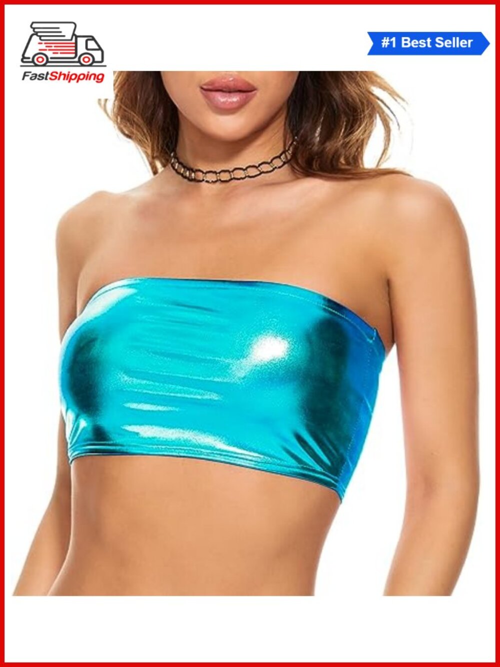 ✨ Metallic Crop Top Strapless Tube Bra Rave Festival Dance Costume